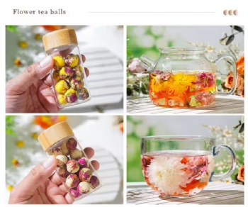 Wholesale Glass Bottle Blooming Tea Flower Ball Custom Flowers Chrysanthemum Ball Flower Bouquet for Gift