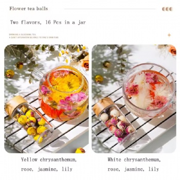 Wholesale Glass Bottle Blooming Tea Flower Ball Custom Flowers Chrysanthemum Ball Flower Bouquet for Gift