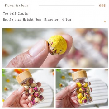 Wholesale Glass Bottle Blooming Tea Flower Ball Custom Flowers Chrysanthemum Ball Flower Bouquet for Gift